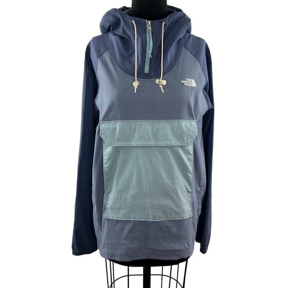 The North Face Blue Gray FANORAK 1/4 Zip Front Pockets Drawstring Jacket Size M - Picture 1 of 8